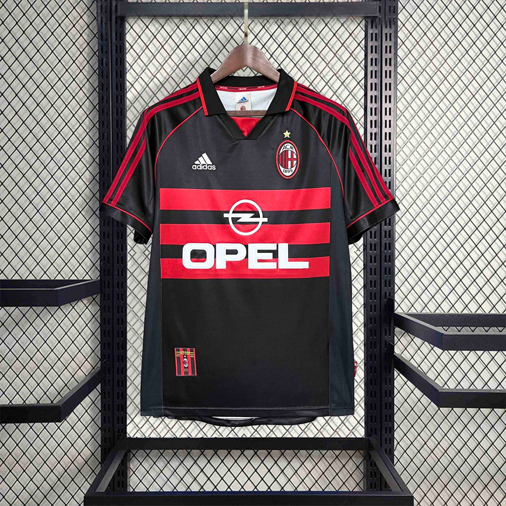 Camisa Pronta Entrega Milan Away 1998/99 - Adidas Retrô Masculina - Preta/Vermelha