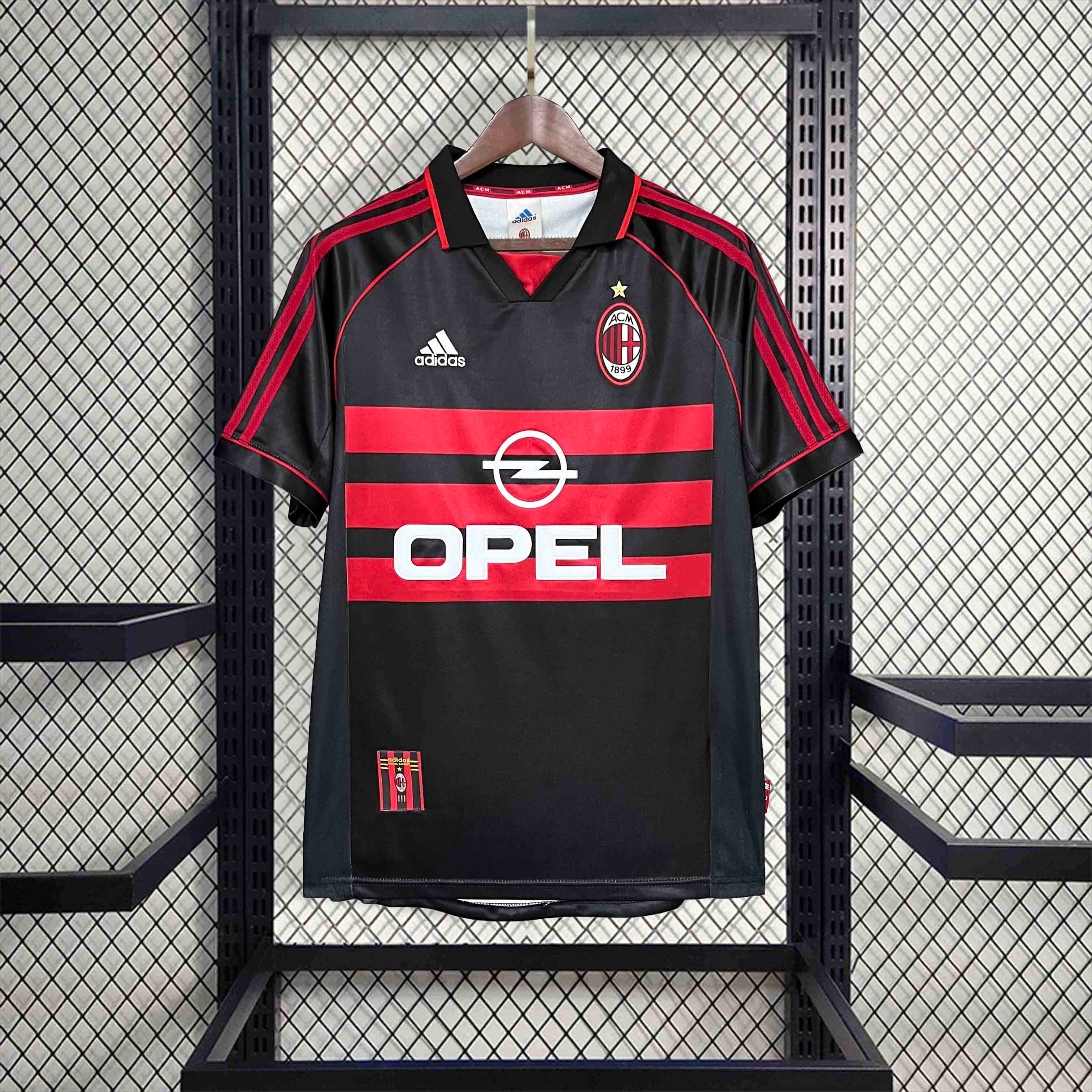 Camisa Pronta Entrega Milan Away 1998/99 - Adidas Retrô Masculina - Preta/Vermelha