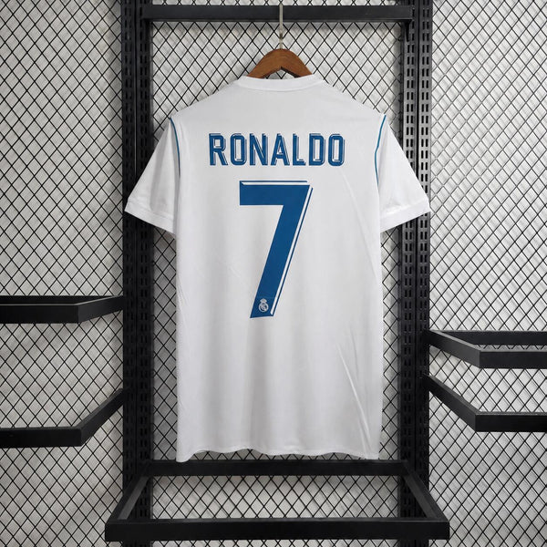 Camisa Pronta Entrega Real Madrid Home 2017/18 - Adidas Retrô Masculina - Branca/Azul