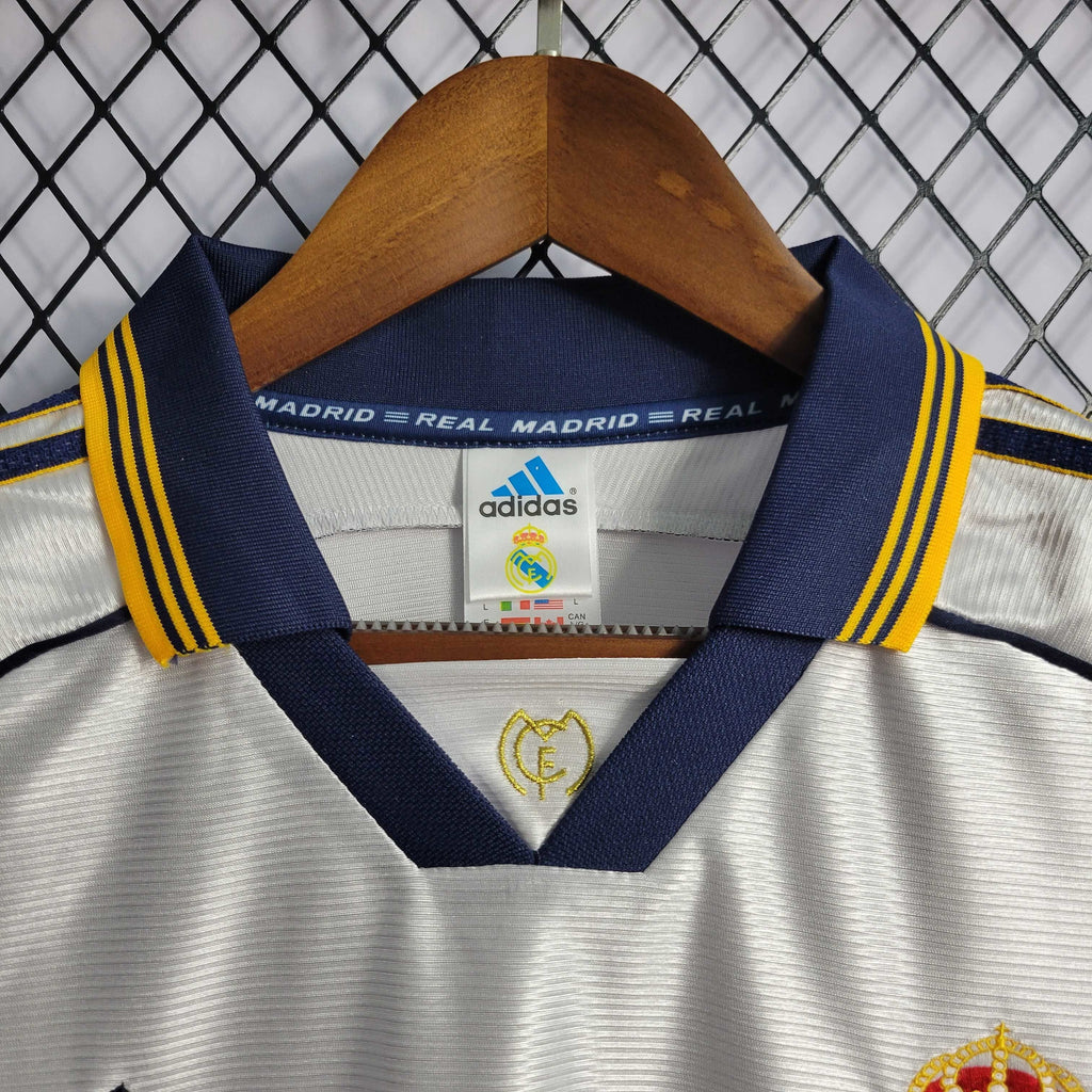 Camisa Pronta Entrega Real Madrid Home 1998/00 - Adidas Retrô Masculina - Branca/Azul