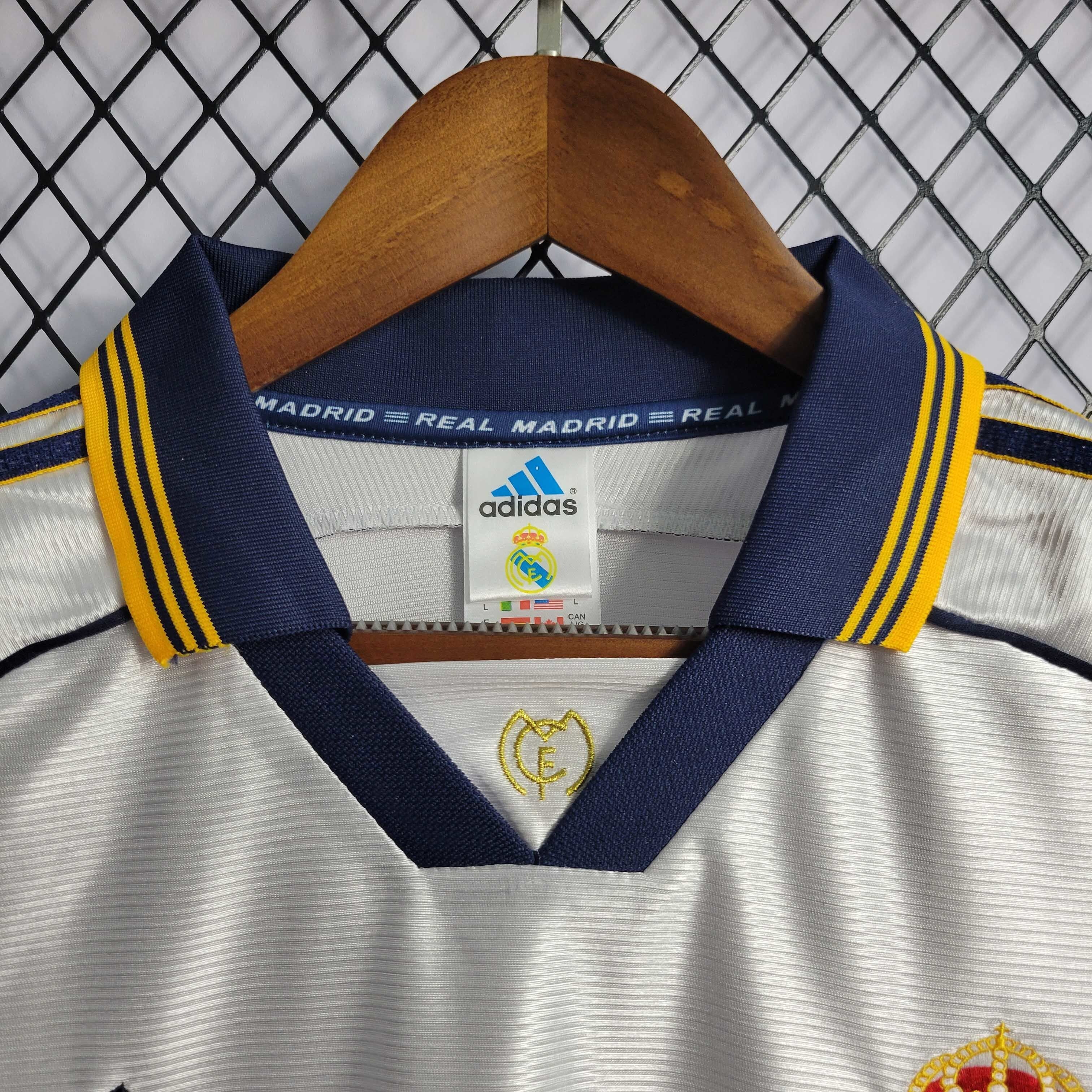 Camisa Pronta Entrega Real Madrid Home 1998/00 - Adidas Retrô Masculina - Branca/Azul