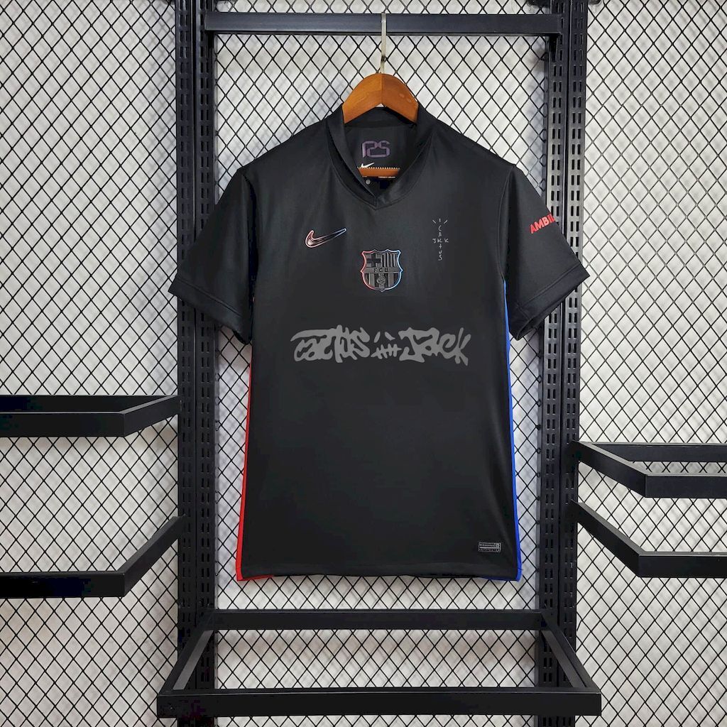 Camisa Pronta Entrega Barcelona Away Edição Travis Scott 2025/26 - Nike Torcedor Masculina - Preta/Azul