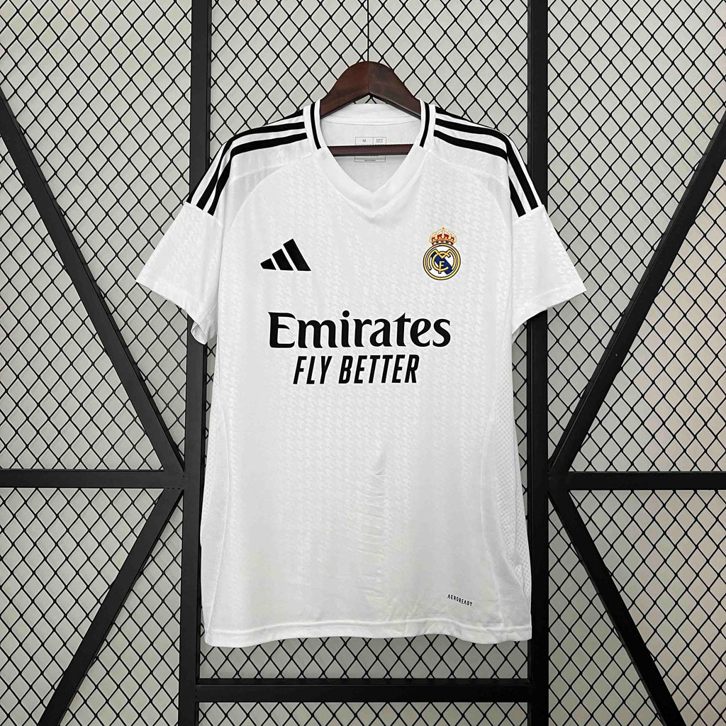 Camisa Pronta Entrega Real Madrid Home 2024/25 - Adidas Torcedor Masculina - Branca/Preta