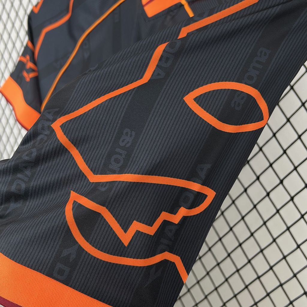 Camisa Pronta Entrega Roma Away 1999/00 - Diadora Retrô Masculina - Preta/Laranja