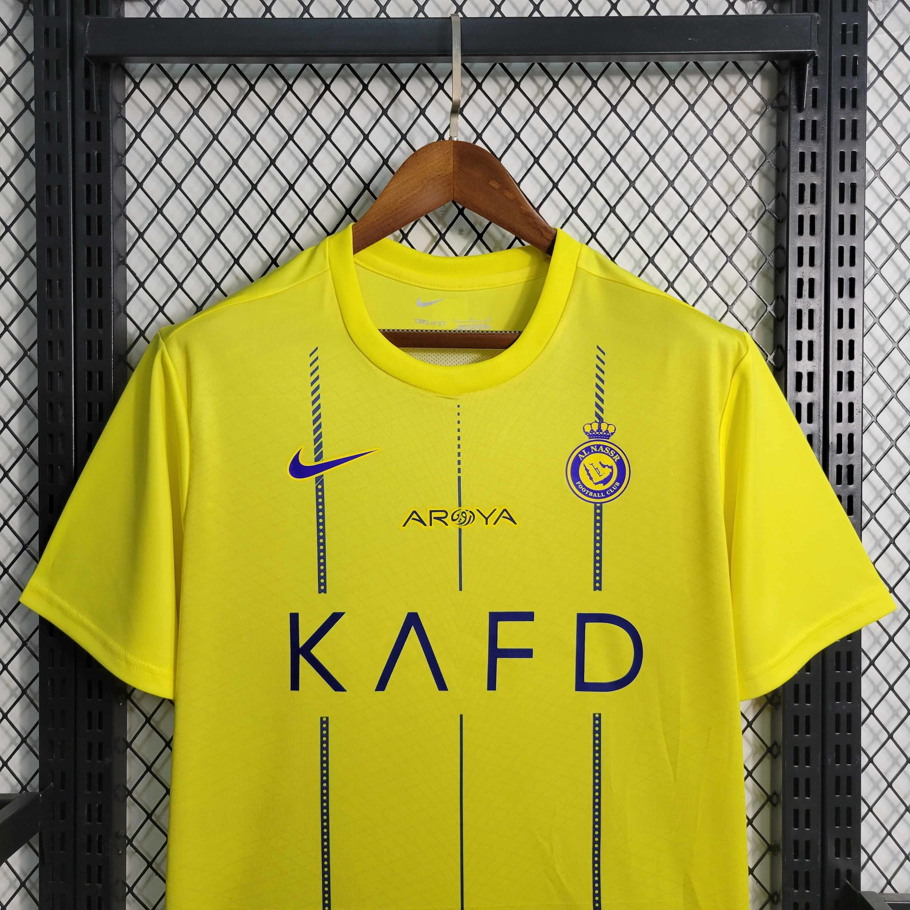 Camisa Pronta Entrega Al-Nassr Home 2023/24 - Nike Torcedor Masculina - Amarela/Azul