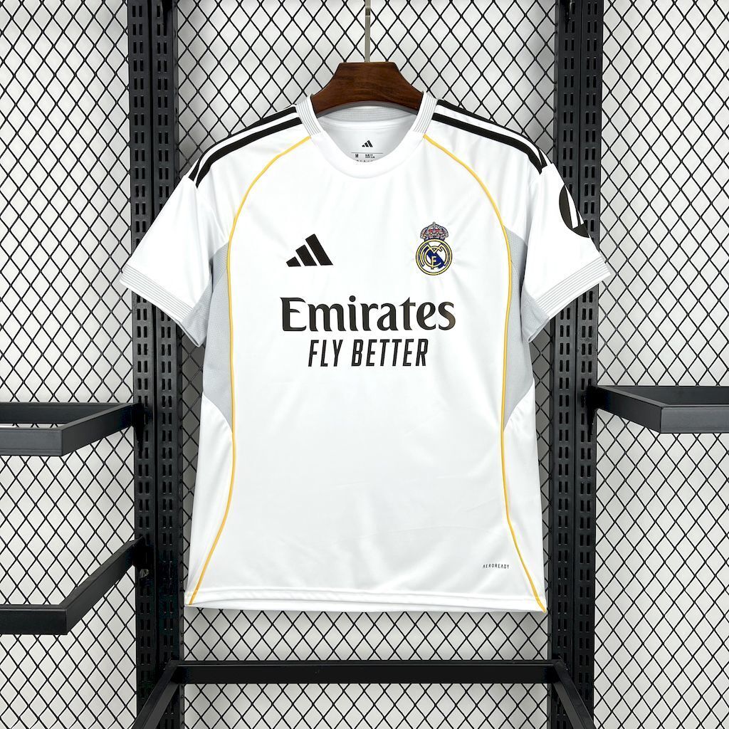 Camisa Pronta Entrega Real Madrid Home 2025/26 -  Adidas Torcedor Masculina - Branca/Cinza