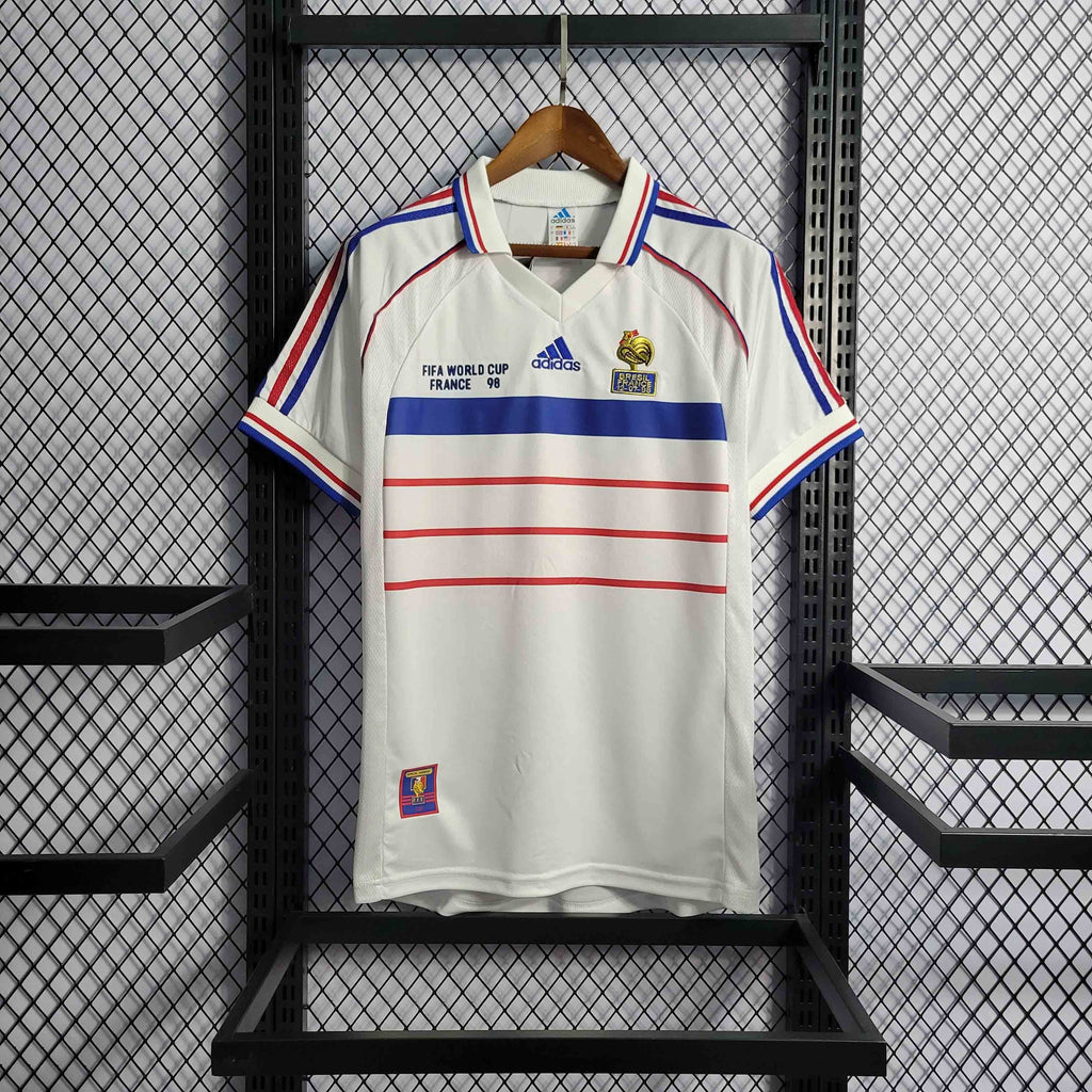 Camisa Pronta Entrega Seleção França Away 1998/99 - Adidas Retrô Masculina - Branca/Azul