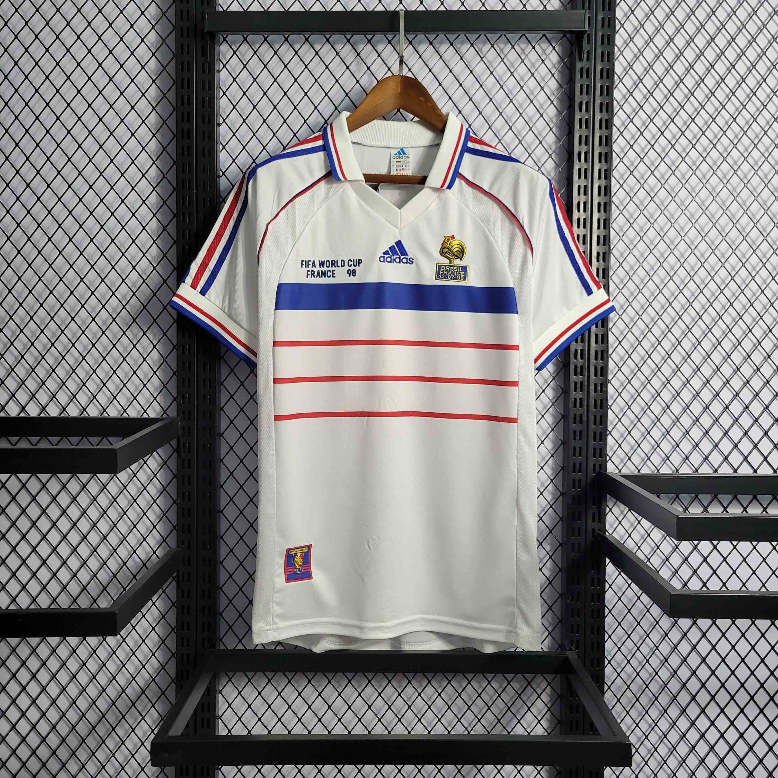 Camisa Pronta Entrega Seleção França Away 1998/99 - Adidas Retrô Masculina - Branca/Azul