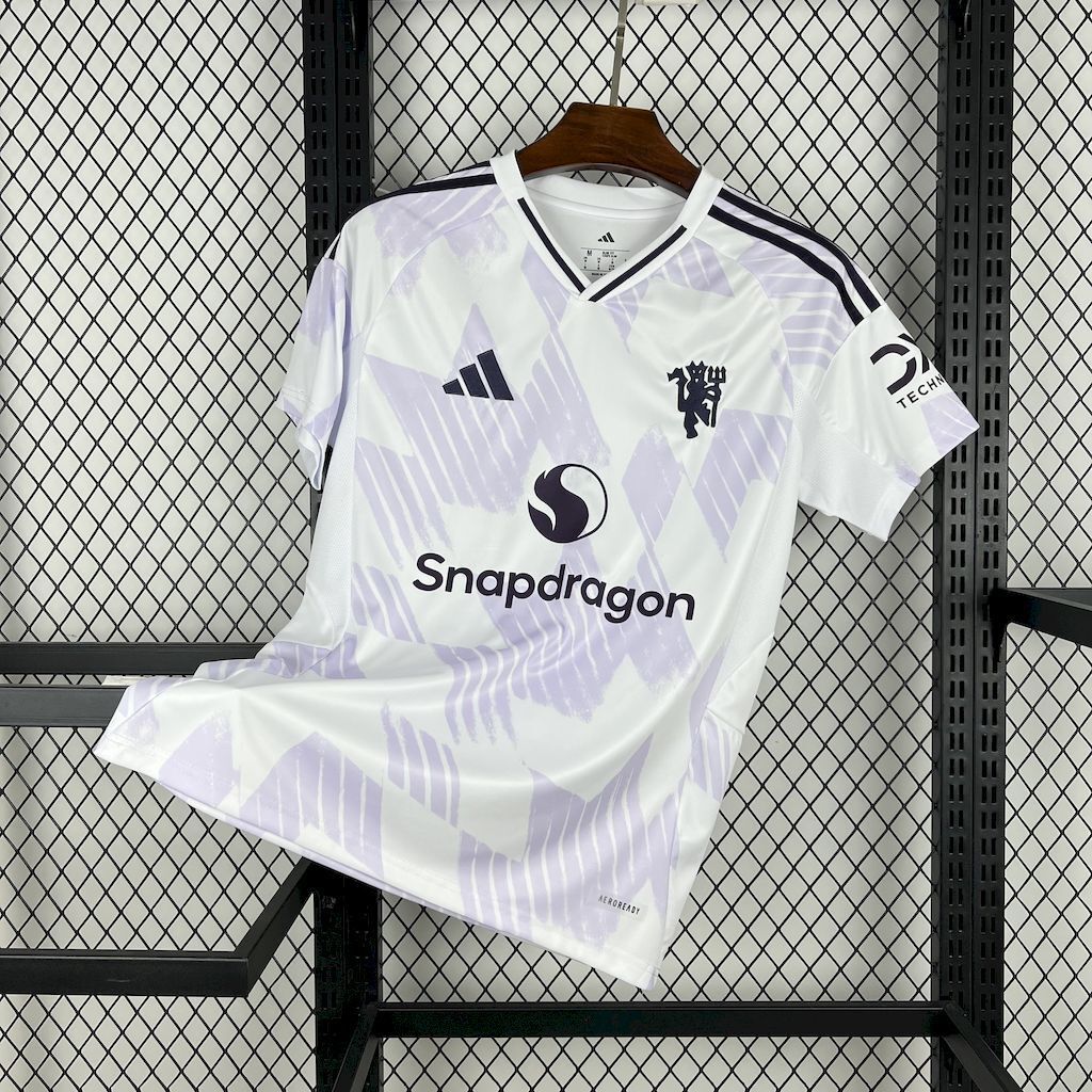 Camisa Pronta Entrega Manchester United Away 2025/26 - Adidas Torcedor Masculina - Branca/Lilás