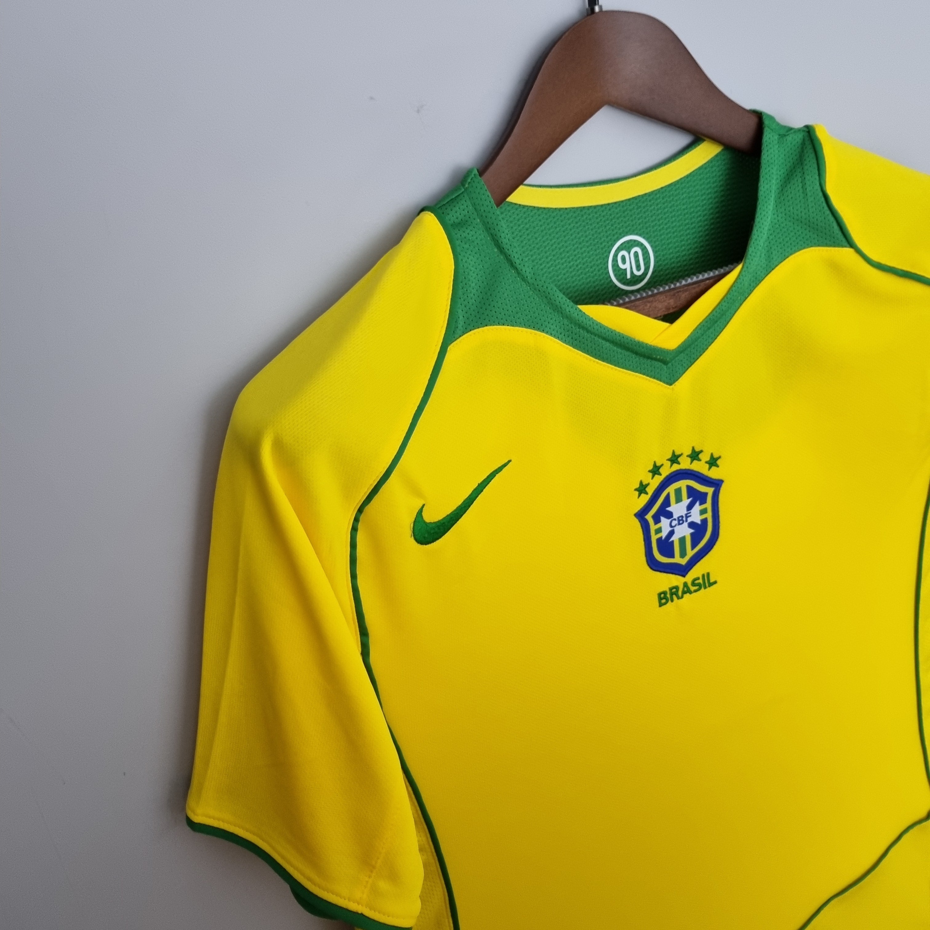 Camisa Pronta Entrega Seleção Brasil Home 2004/06 - Nike Retrô Masculina - Amarela/Verde