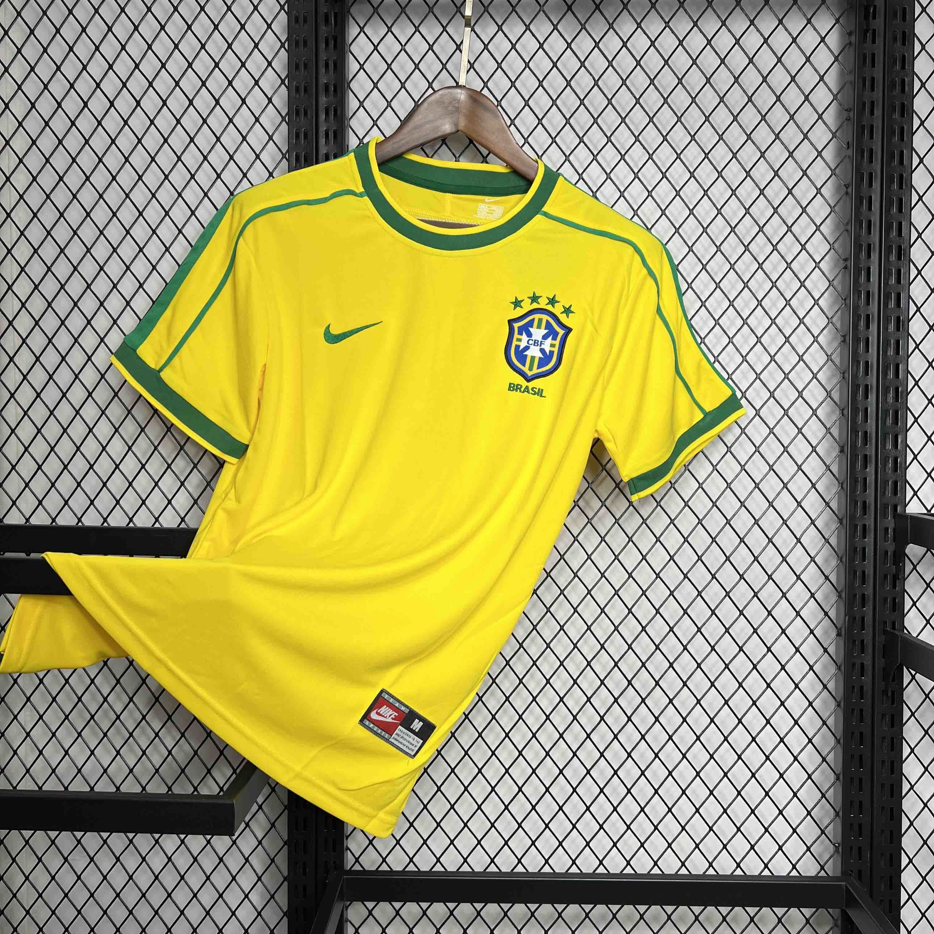 Camisa Pronta Entrega Seleção Brasil Home 1998/99 - Nike Retrô Masculina - Amarela/Verde