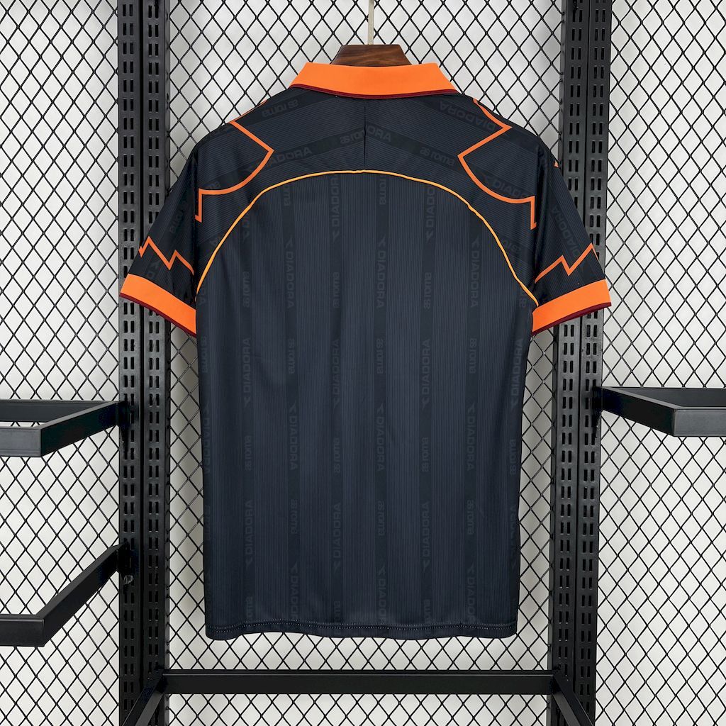 Camisa Pronta Entrega Roma Away 1999/00 - Diadora Retrô Masculina - Preta/Laranja