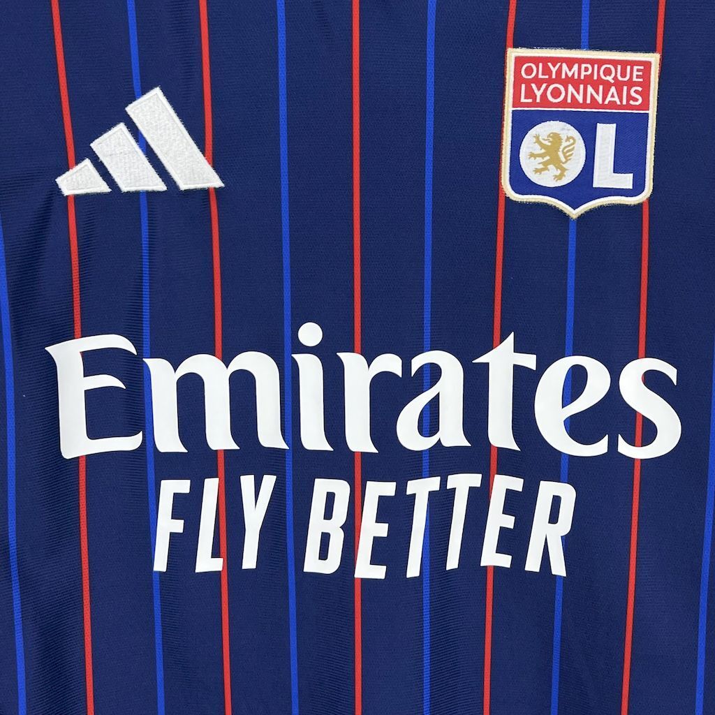 Camisa Pronta Entrega Lyon Away 2025/26 - Adidas Torcedor Masculina - Azul/Vermelha