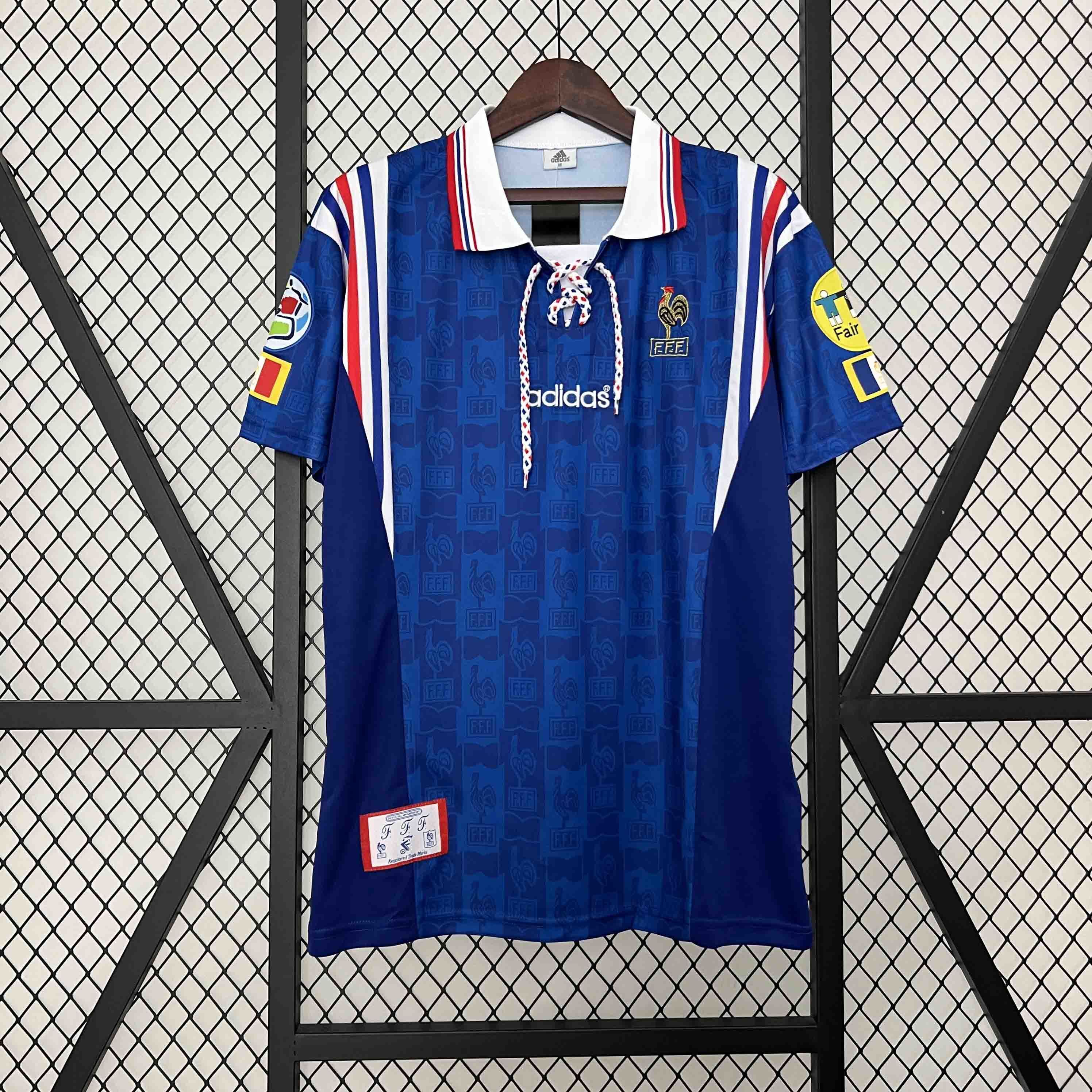 Camisa Pronta Entrega Seleção França Home 1996/97 - Adidas Retrô Masculina - Azul/Branca