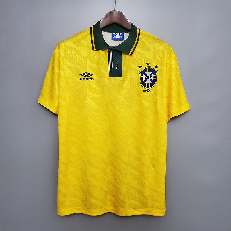 Camisa Pronta Entrega Seleção Brasil Home 1991/93 - Umbro Retrô Masculina - Amarela/Verde