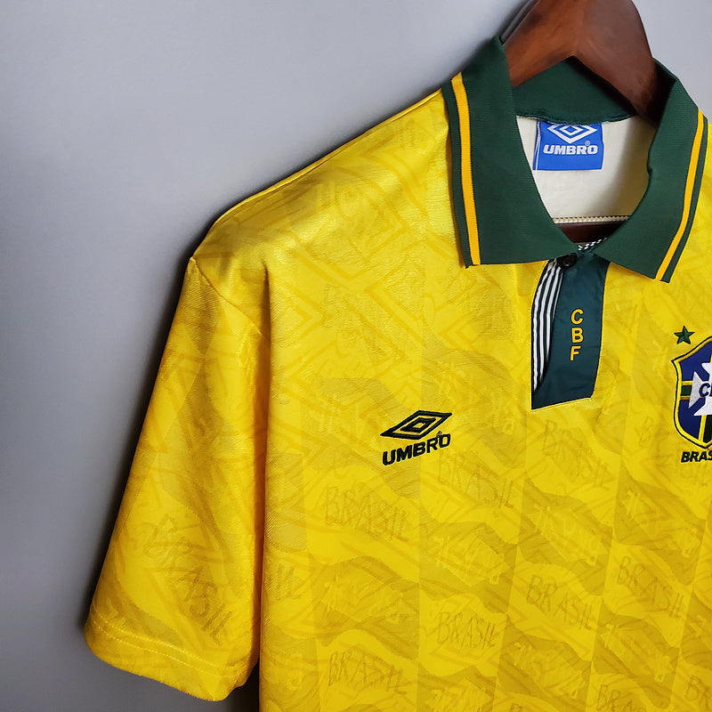 Camisa Pronta Entrega Seleção Brasil Home 1991/93 - Umbro Retrô Masculina - Amarela/Verde