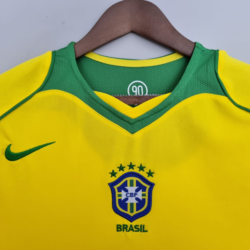 Camisa Pronta Entrega Seleção Brasil Home 2004/06 - Nike Retrô Masculina - Amarela/Verde