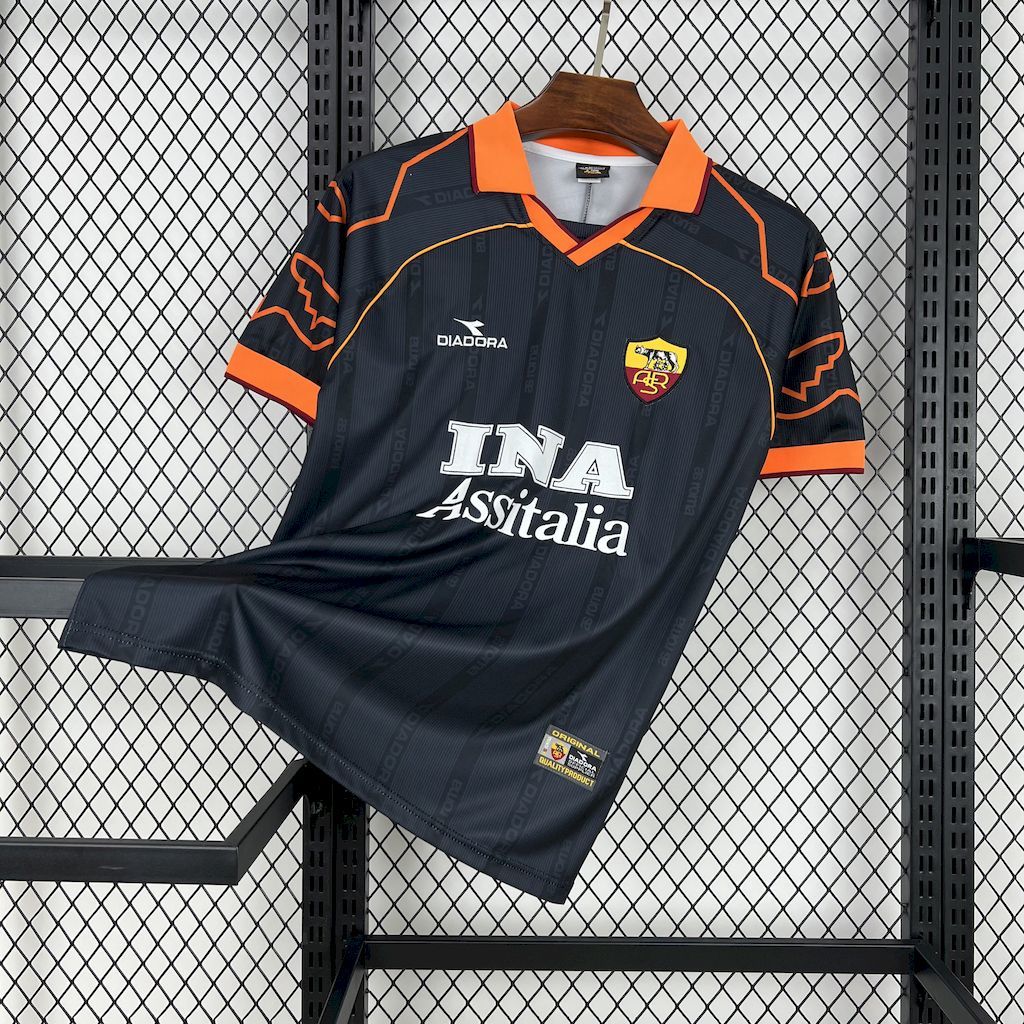 Camisa Pronta Entrega Roma Away 1999/00 - Diadora Retrô Masculina - Preta/Laranja