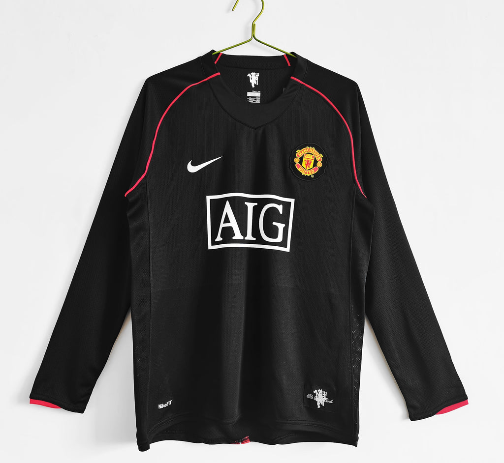 Camisa Pronta Entrega Manchester United Manga Longa Away 2007/08 - Nike Retrô Masculina - Preta/Branca