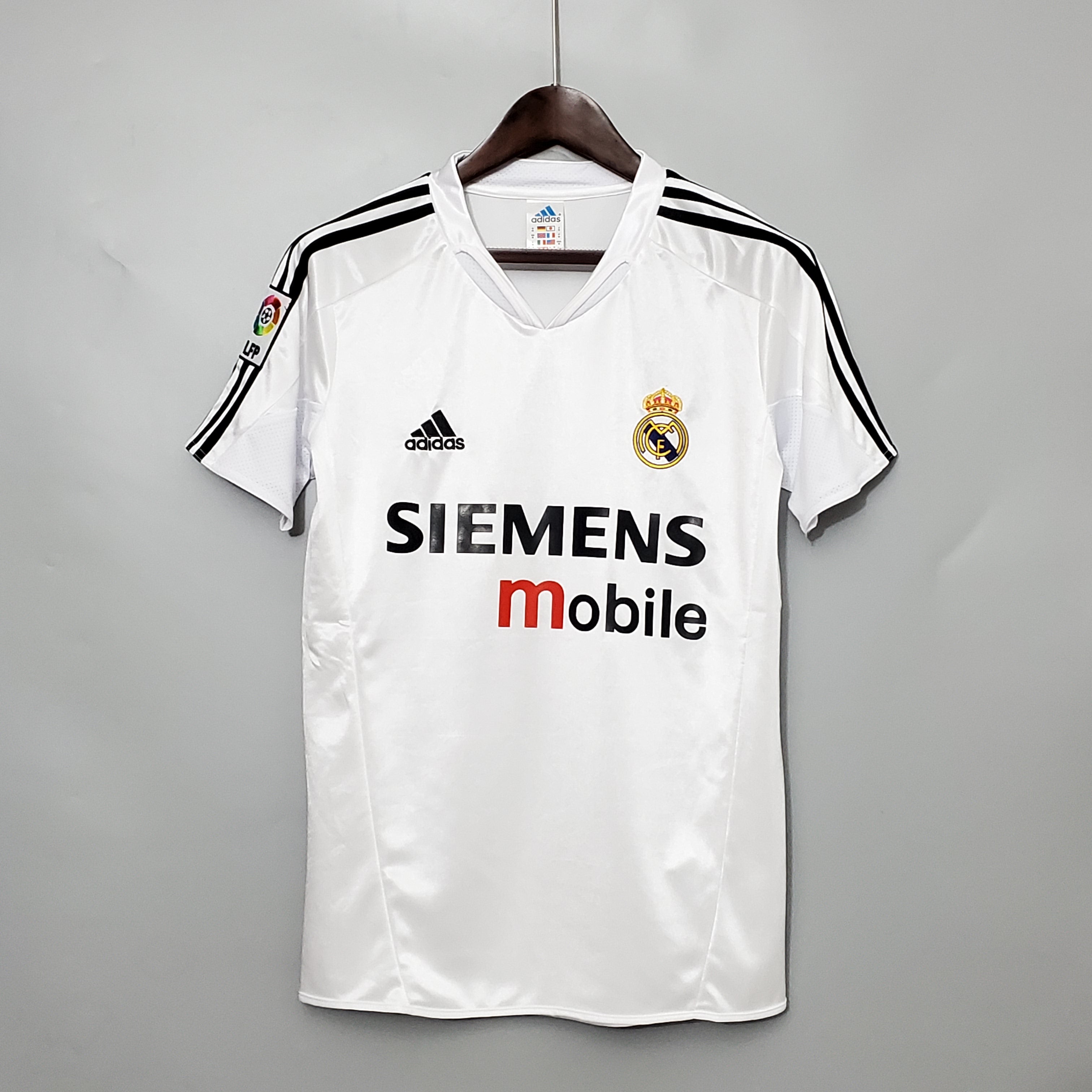 Camisa Pronta Entrega Real Madrid Home 2004/05 - Adidas Retrô Masculina - Branca/Preta