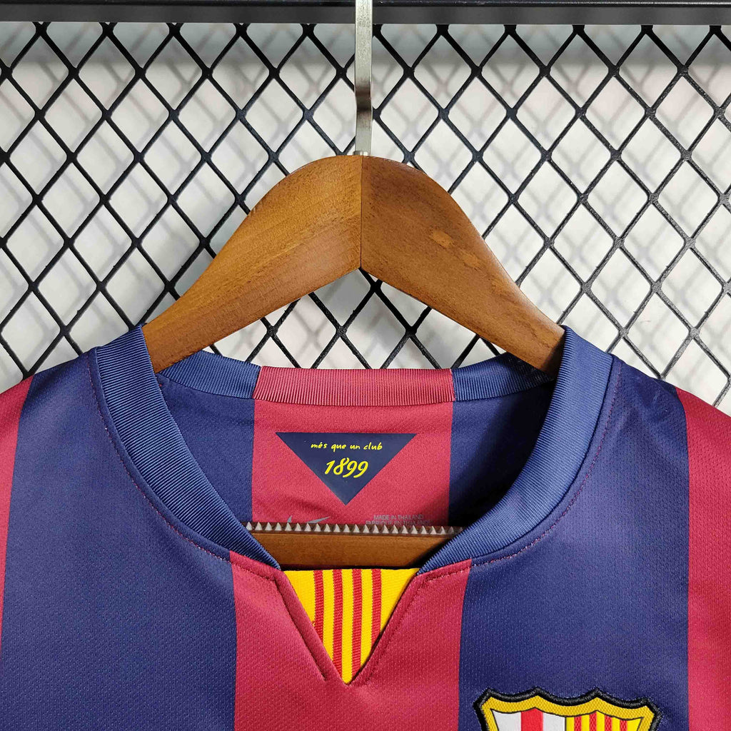 camisa-pronta-entrega-barcelona-blaugrana-home-titular-1-2014-15-nike-retro-masculina-masculino-qatar-airways-la-liga-champions-vermelho-vermelha-azul-messi-neymar-suarez-xavi-iniesta-pique