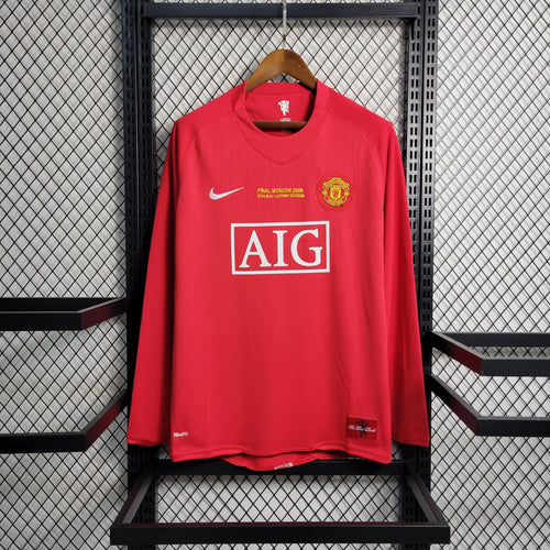 camisa-pronta-entrega-manchester-united-diabos-vermelhos-home-titular-1-2007-08-nike-retro-masculina-masculino-manga-longa-aig-premier-league-champions-vermelho-vermelha-preto-preta-cristiano-ronaldo-rooney-tevez-giggs-scholes-carrick-evra-vidic-ferdinand-park-nani-anderson