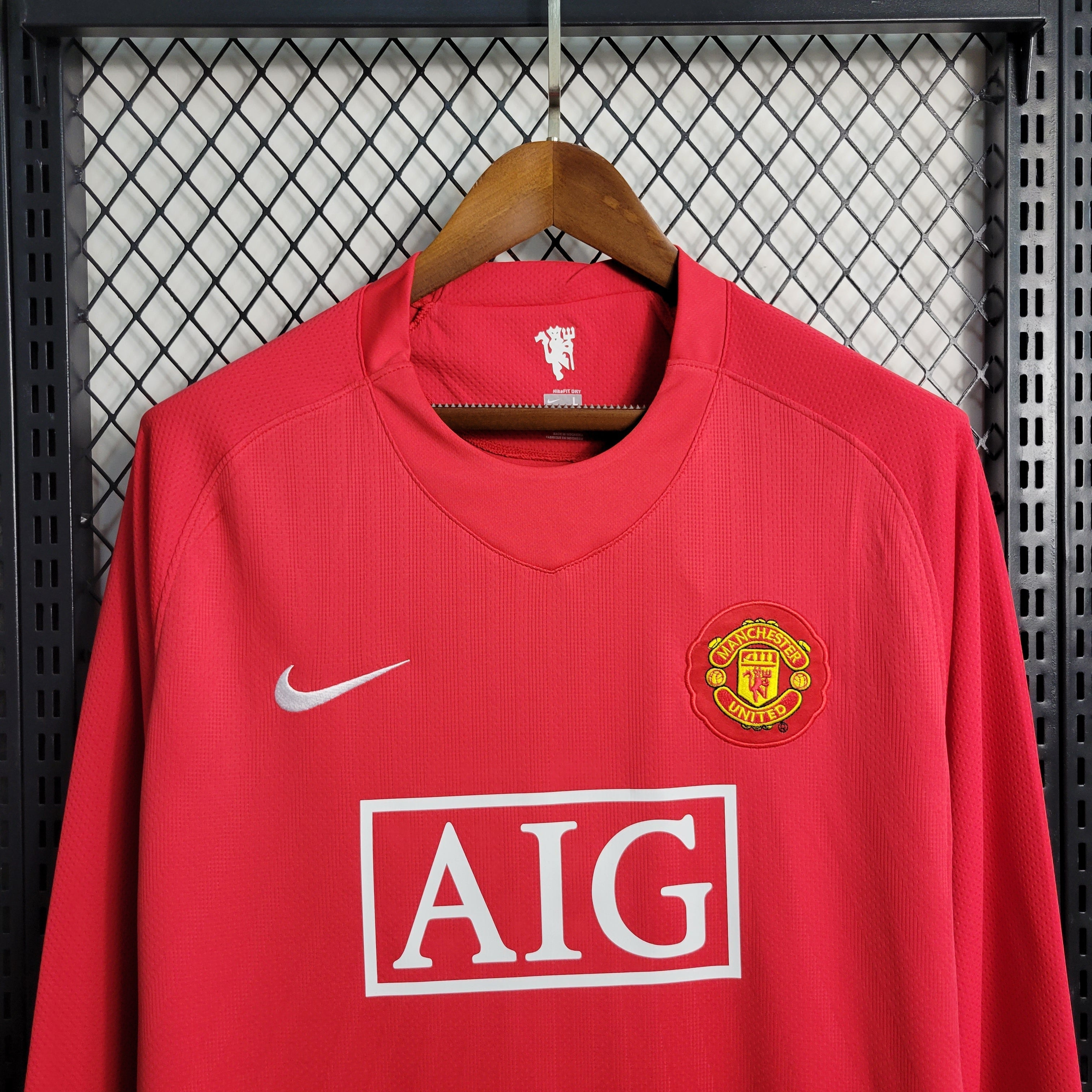 camisa-pronta-entrega-manchester-united-diabos-vermelhos-home-titular-1-2007-08-nike-retro-masculina-masculino-manga-longa-aig-premier-league-champions-vermelho-vermelha-preto-preta-cristiano-ronaldo-rooney-tevez-giggs-scholes-carrick-evra-vidic-ferdinand-park-nani-anderson