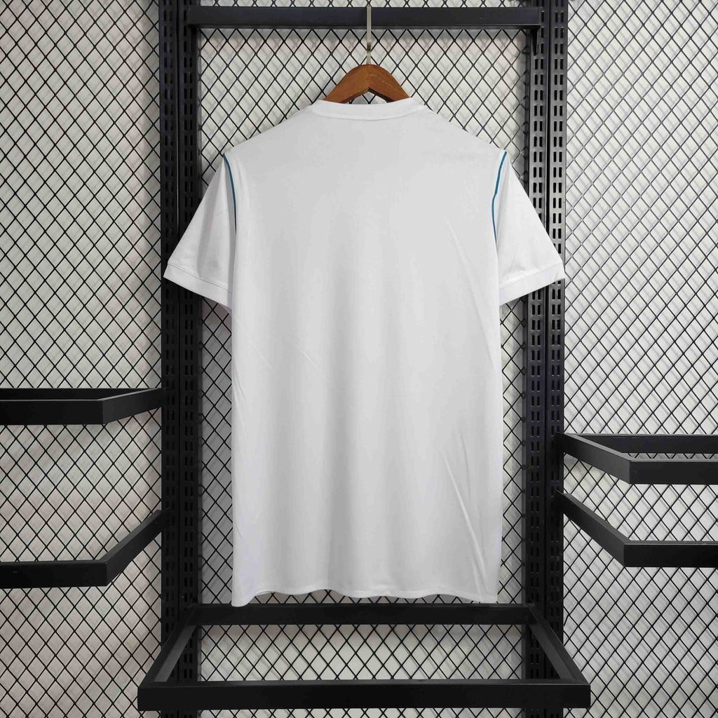 camisa-pronta-entrega-real-madrid-merengues-home-titular-1-2017-18-adidas-retro-masculina-masculino-fly-emirates-la-liga-champions-branco-branca-azul-cristiano-ronaldo-benzema-bale-ramos-modric-kroos