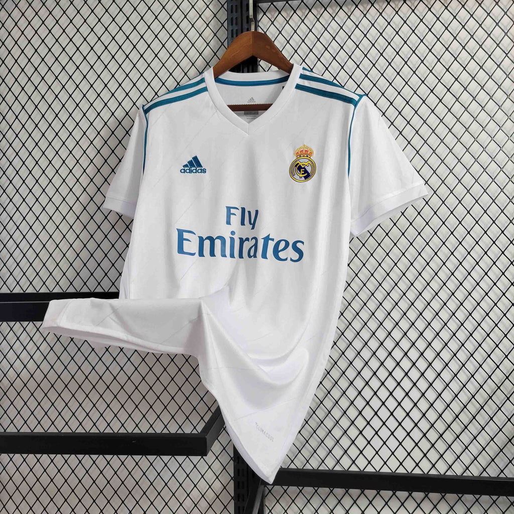 camisa-pronta-entrega-real-madrid-merengues-home-titular-1-2017-18-adidas-retro-masculina-masculino-fly-emirates-la-liga-champions-branco-branca-azul-cristiano-ronaldo-benzema-bale-ramos-modric-kroos