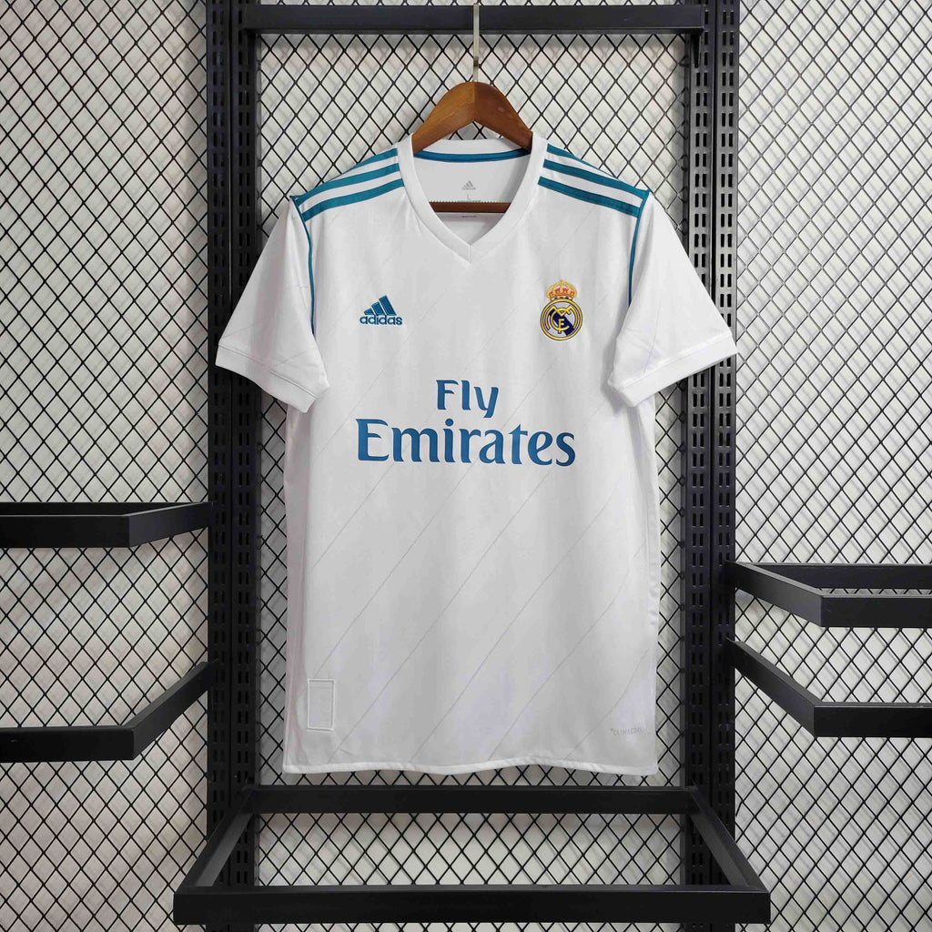 camisa-pronta-entrega-real-madrid-merengues-home-titular-1-2017-18-adidas-retro-masculina-masculino-fly-emirates-la-liga-champions-branco-branca-azul-cristiano-ronaldo-benzema-bale-ramos-modric-kroos