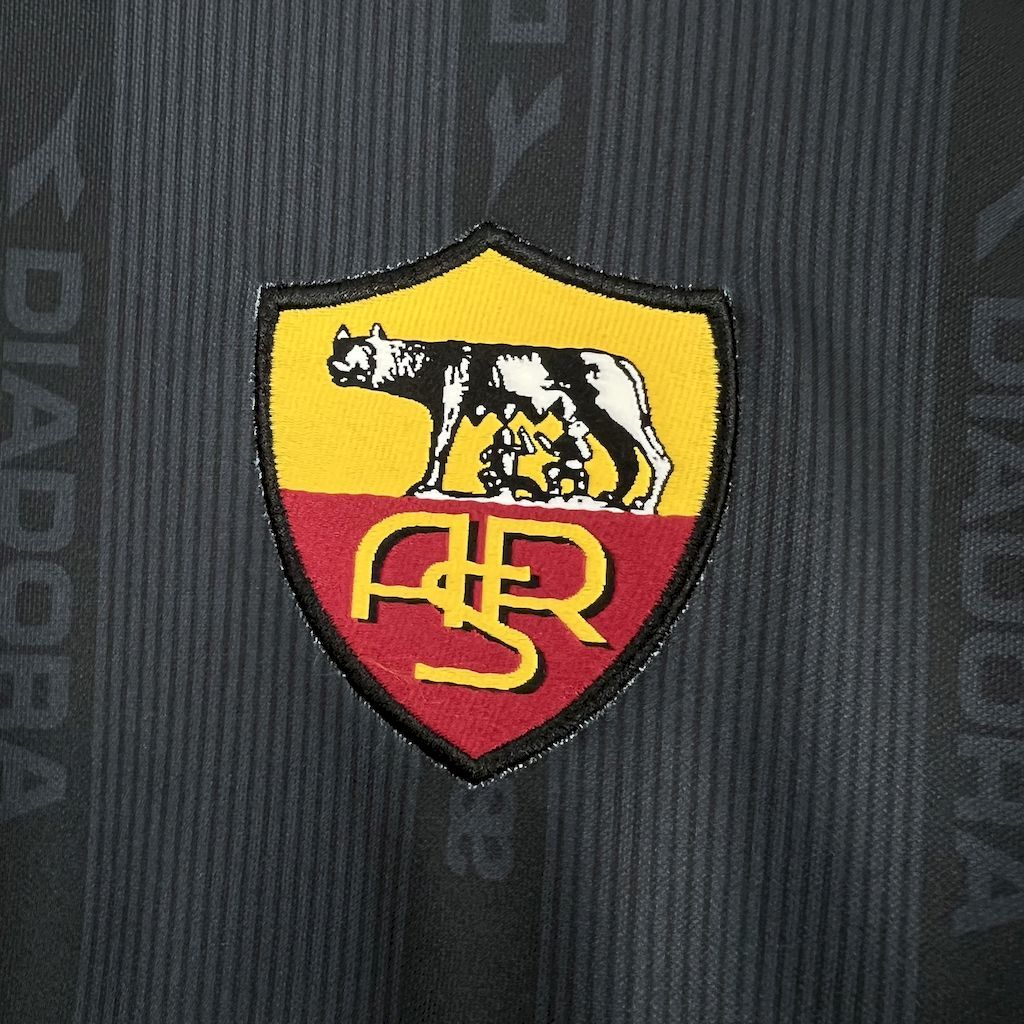 Camisa Pronta Entrega Roma Away 1999/00 - Diadora Retrô Masculina - Preta/Laranja