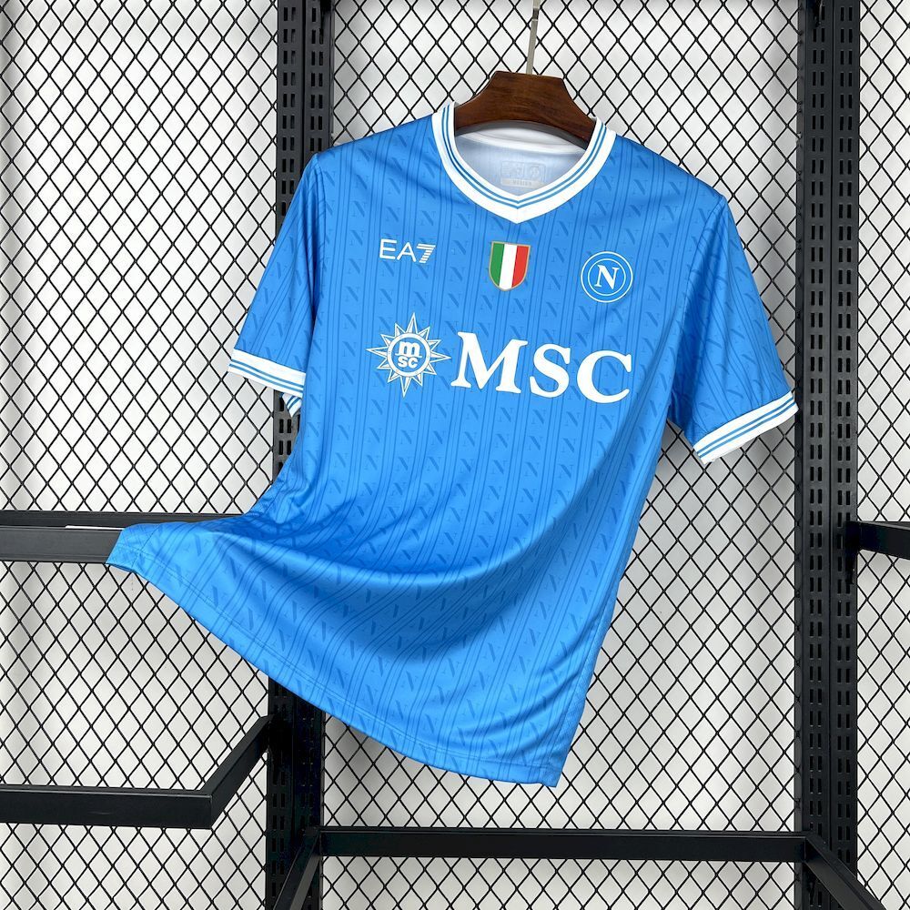Camisa Pronta Entrega Napoli Home 2025/26 - EA7 Torcedor Masculina - Azul/Branca