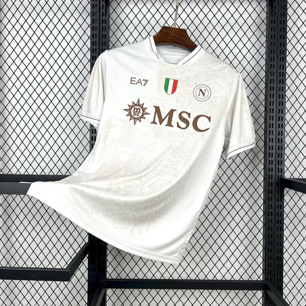 Camisa Pronta Entrega Napoli Away 2025/26 - EA7 Torcedor Masculina - Creme/Marrom